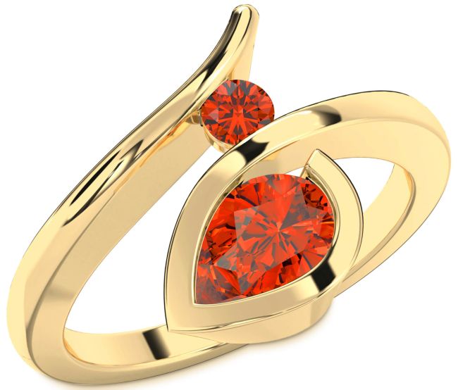 Fire Opal Gold Silver Pear Two Stone Ring