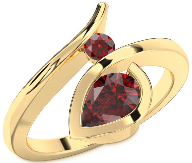 Garnet Gold Silver Pear Two Stone Ring