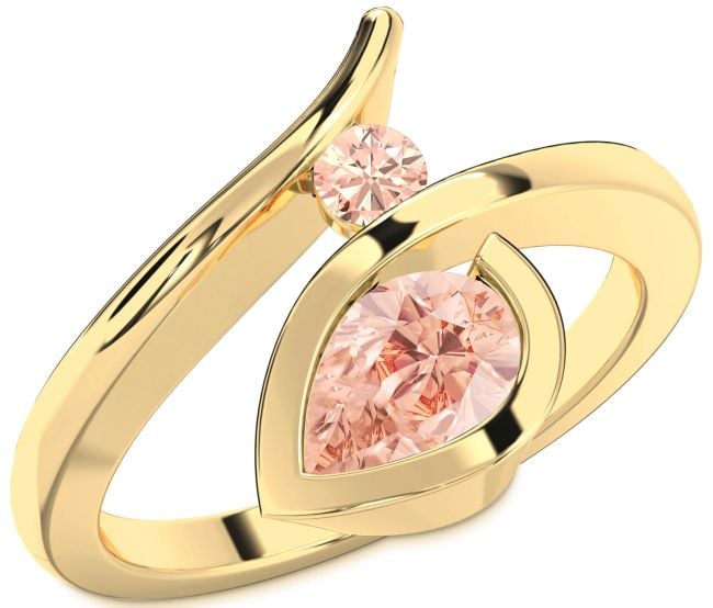 Morganite Gold Silver Pear Two Stone Ring