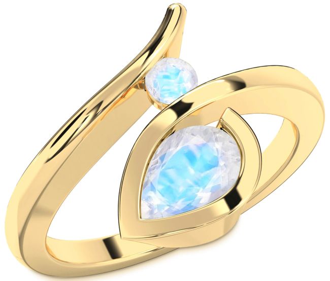 Moonstone Gold Silver Pear Two Stone Ring