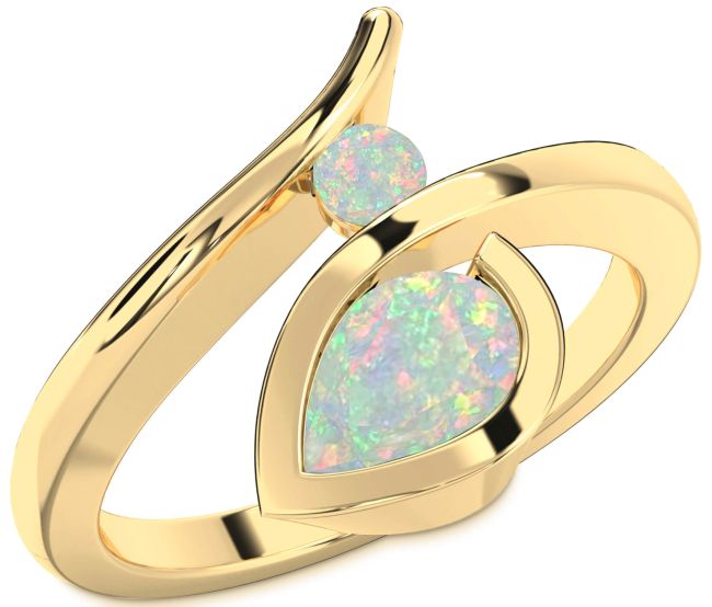 Opal Gold Silver Pear Two Stone Ring