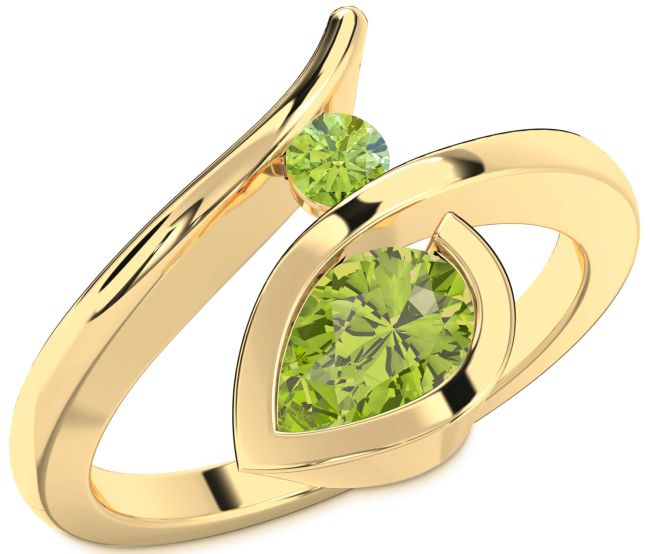 Peridot Gold Silver Pear Two Stone Ring