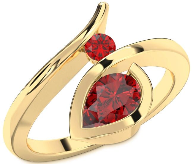 Ruby Gold Silver Pear Two Stone Ring