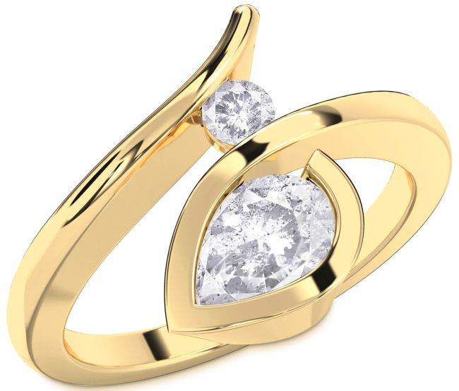 Salt & Pepper Diamond Gold Silver Pear Two Stone Ring