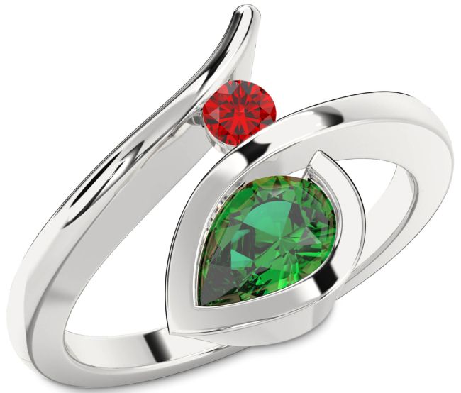 Silver Pear Two Stone Promise Ring