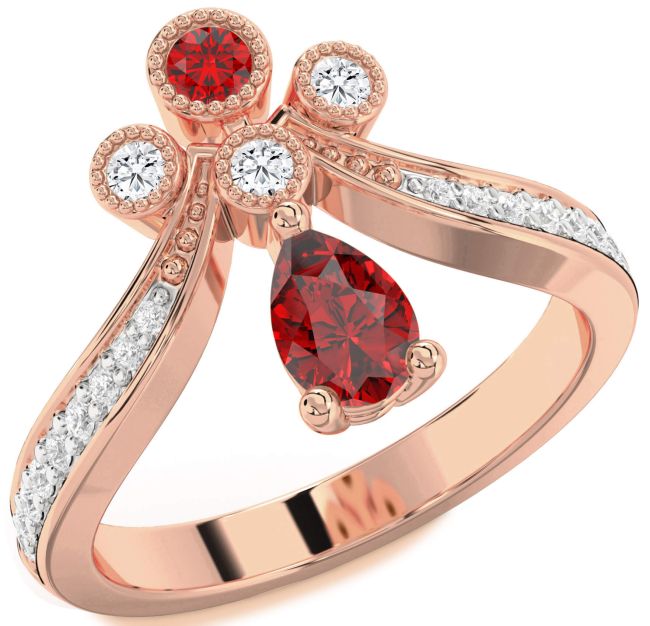 Diamond Ruby Rose Gold Pear Two Stone Ring