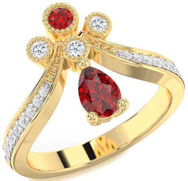 Diamond Ruby Gold Pear Two Stone Ring