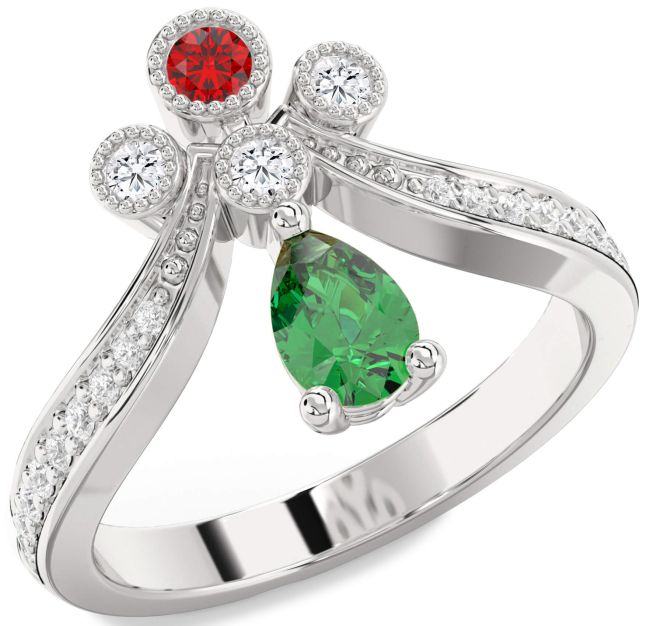 Diamond Silver Pear Two Stone Promise Ring