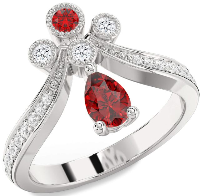Diamond Ruby Platinum Pear Two Stone Ring
