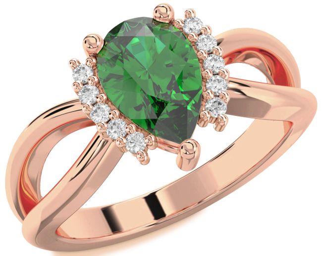 Diamond Emerald Rose Gold Pear Solitaire Engagement Ring