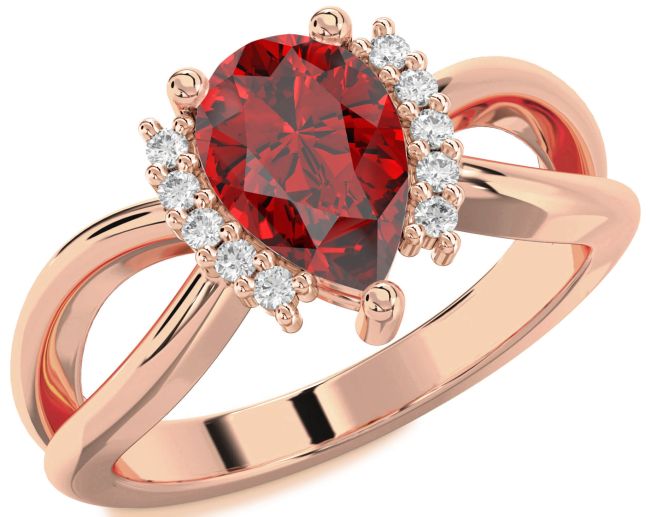 Diamond Ruby Rose Gold Pear Solitaire Engagement Ring