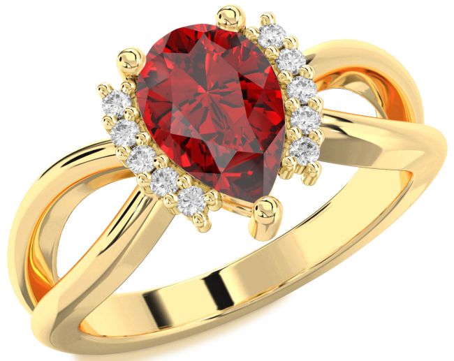 Diamond Ruby Gold Silver Pear Solitaire Engagement Ring