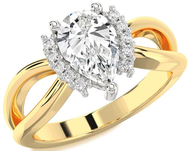 Diamond Gold Silver Pear Solitaire Engagement Ring