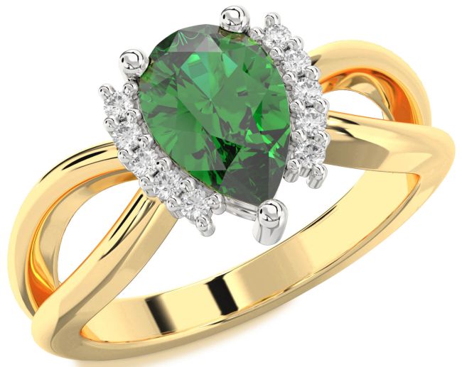 Diamond Emerald Gold Silver Pear Solitaire Engagement Ring