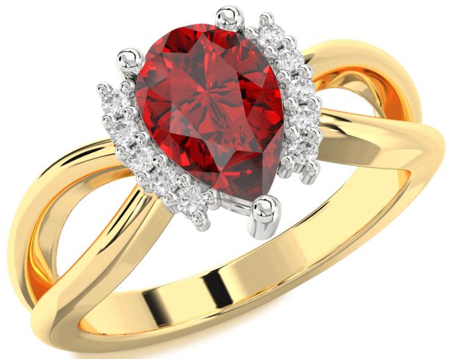 Diamond Ruby Gold Silver Pear Solitaire Engagement Ring