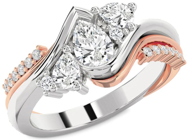 Diamond White Rose Gold Pear Three Stone Engagement Ring