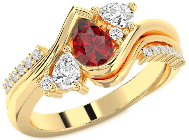 Diamond Ruby Gold Pear Three Stone Engagement Ring