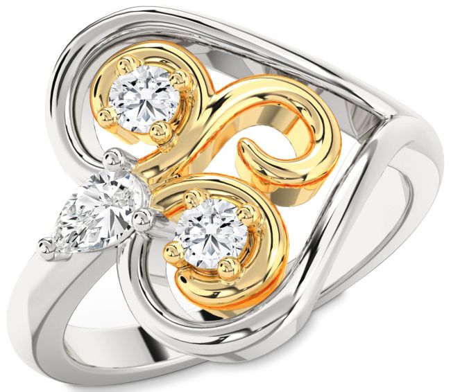 Diamond Platinum & Yellow Gold Heart Three Stone Ring