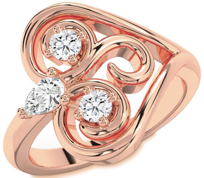 Diamond Rose Gold Silver Heart Three Stone Ring
