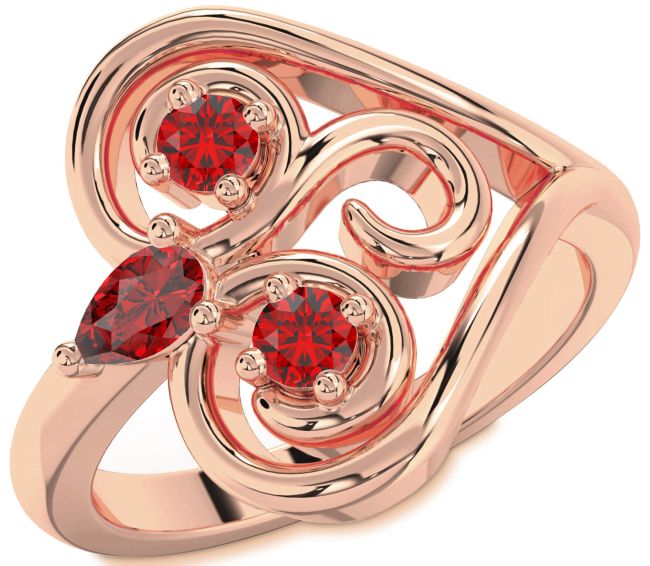 Ruby Rose Gold Heart Three Stone Birthstone Ring