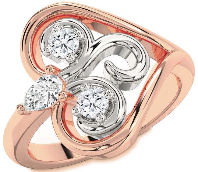Diamond Platinum & Rose Gold Heart Three Stone Ring