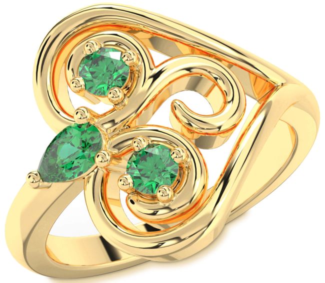 Emerald Gold Heart Three Stone Birthstone Ring