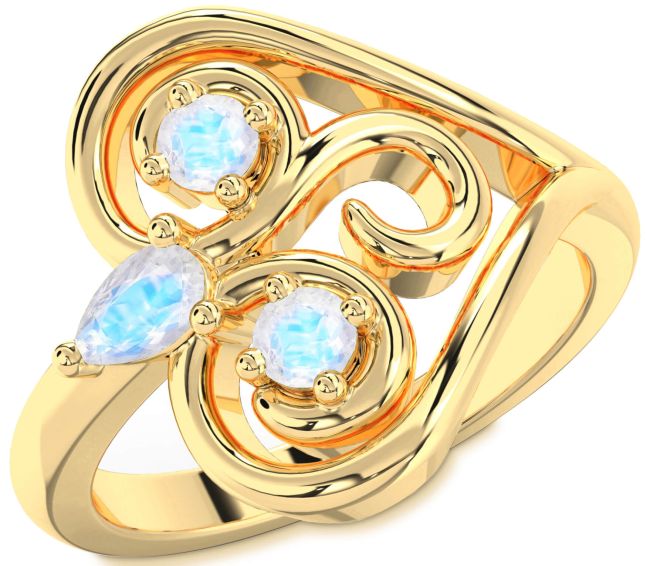 Moonstone Gold Heart Three Stone Ring