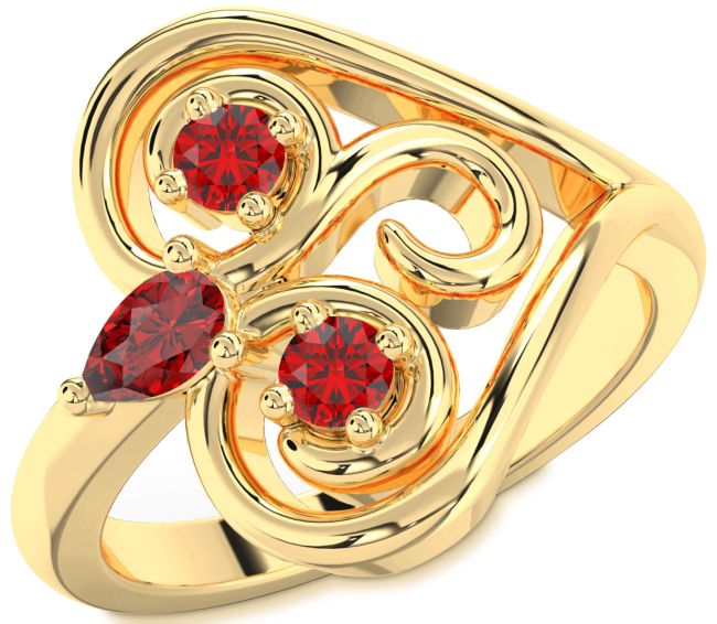 Ruby Gold Heart Three Stone Birthstone Ring
