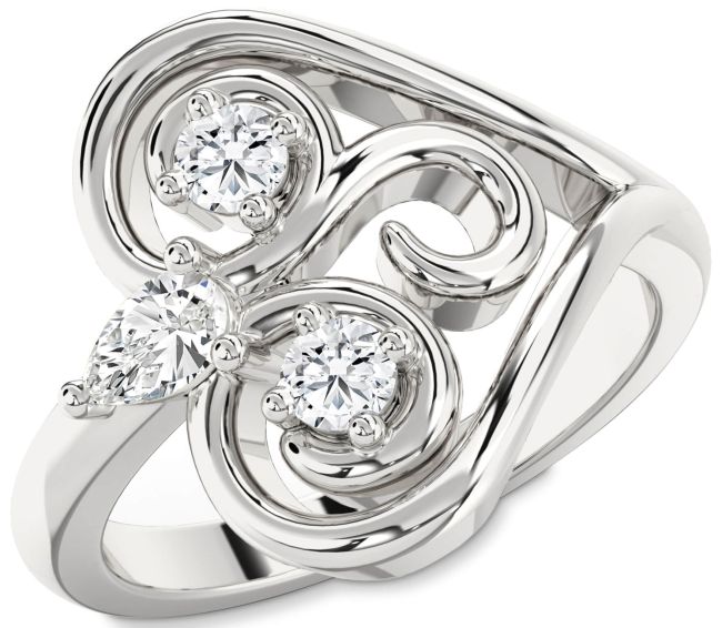 Diamond Platinum Heart Three Stone Ring