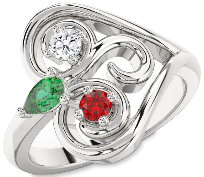 Silver Heart Three Stone Mother's Ring