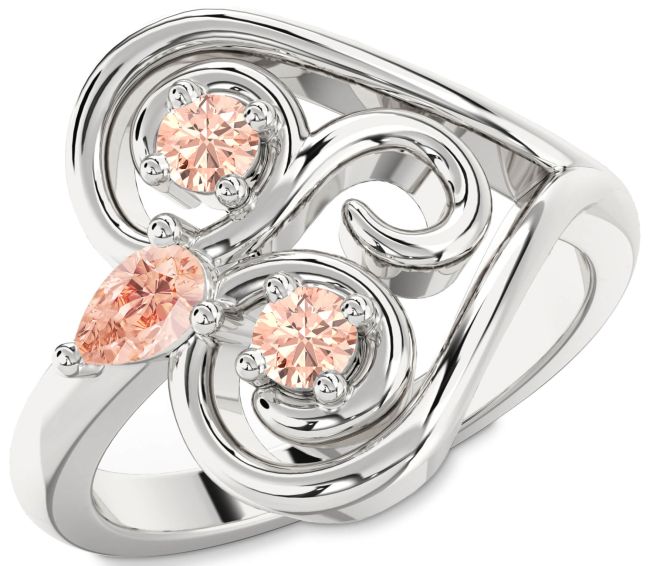 Morganite Silver Heart Three Stone Ring