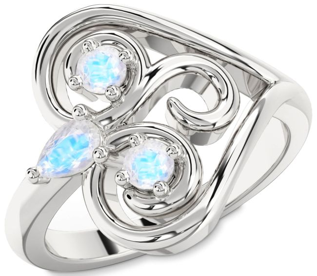 Moonstone Silver Heart Three Stone Ring
