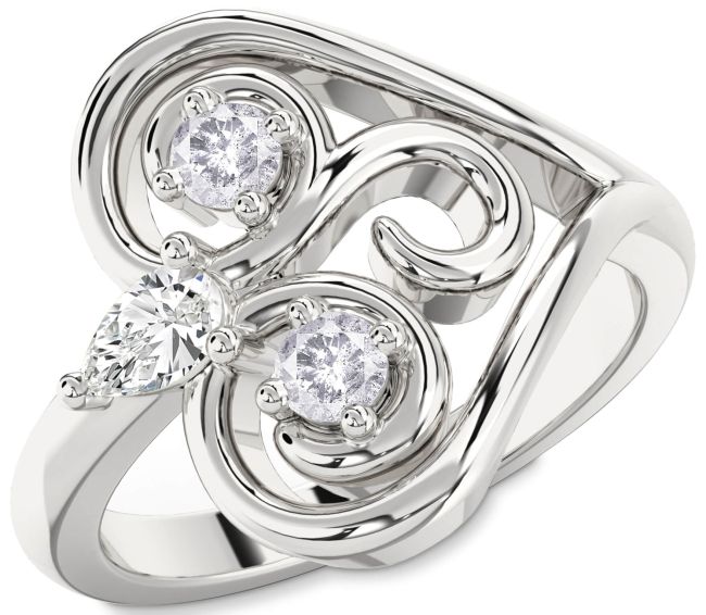 Salt & Pepper Diamond Silver Heart Three Stone Ring