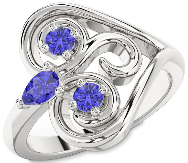 Tanzanite Silver Heart Three Stone Ring