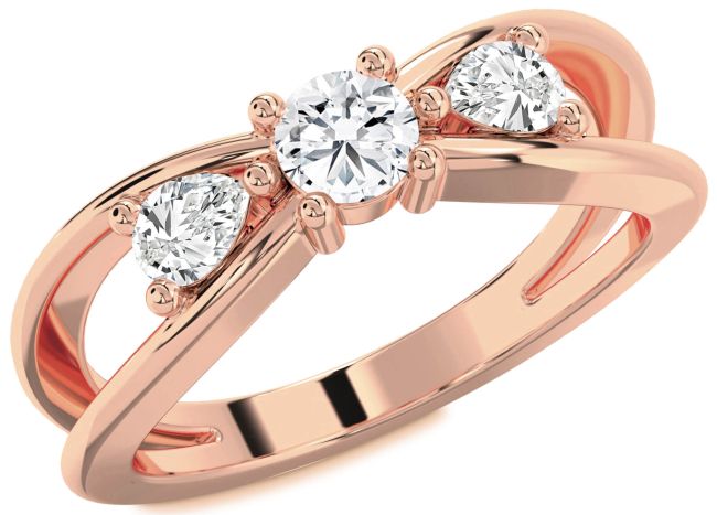 Diamond Rose Gold Round Three Stone Engagement Ring