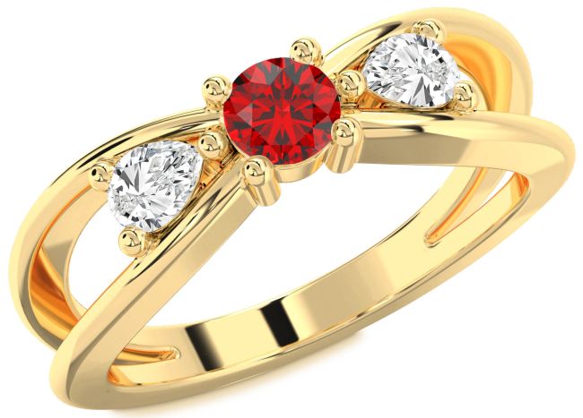 Diamond Ruby Gold Silver Round Three Stone Engagement Ring
