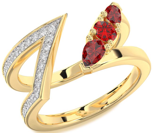 Diamond Ruby Gold Round Three Stone Birthstone Ring
