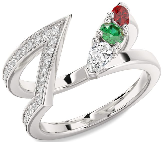 Diamond Silver Round Three Stone Mother's Ring