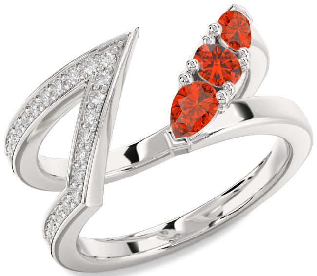 Diamond Fire Opal Platinum Round Three Stone Ring