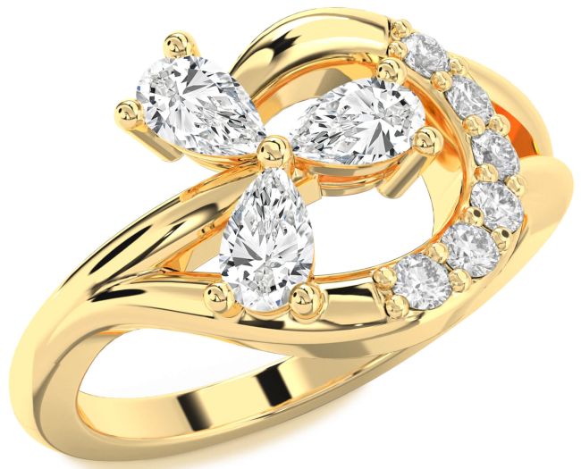 Diamond Gold Silver Pear Three Stone Ring