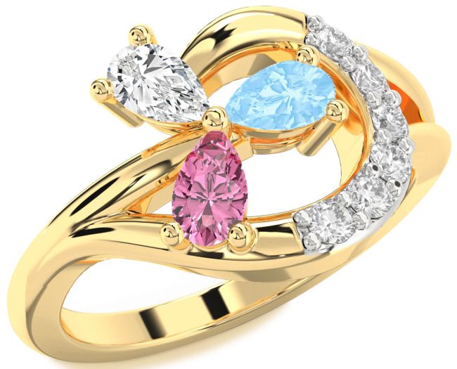 Diamond Gold Silver Pear Three Stone Mother's Ring