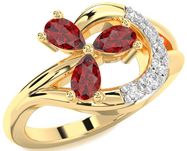 Diamond Ruby Gold Pear Three Stone Birthstone Ring
