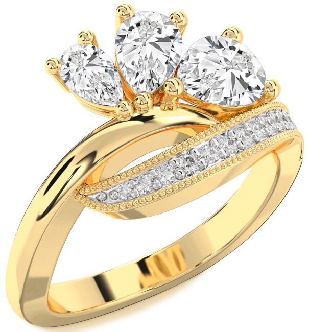 Diamond Gold Silver Pear Three Stone Ring