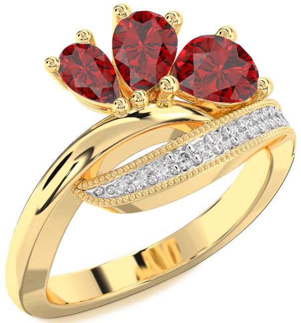Diamond Ruby Gold Pear Three Stone Birthstone Ring