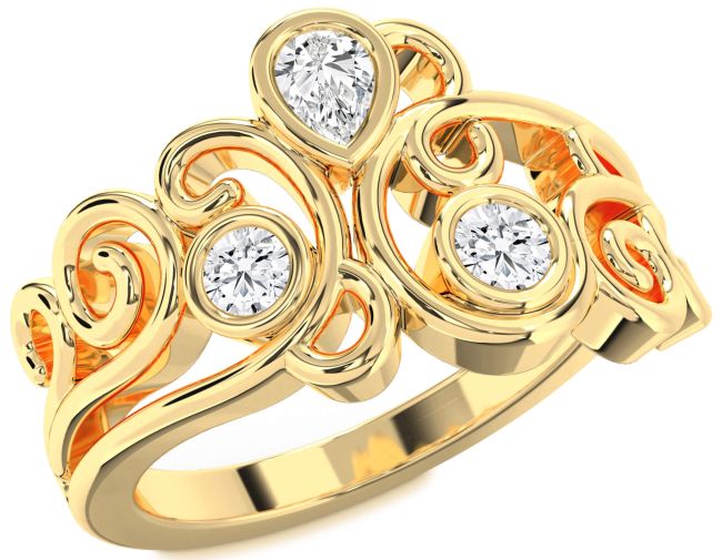 Lab Diamond Gold Pear Three Stone Ring