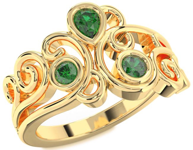 Emerald Gold Silver Pear Three Stone Birthstone Ring
