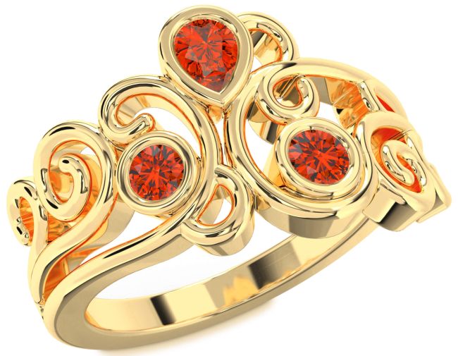 Fire Opal Gold Silver Pear Three Stone Ring