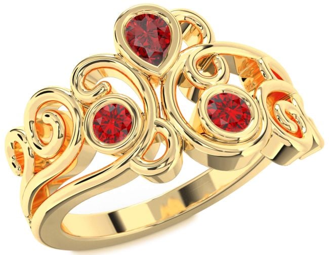 Ruby Gold Pear Three Stone Birthstone Ring
