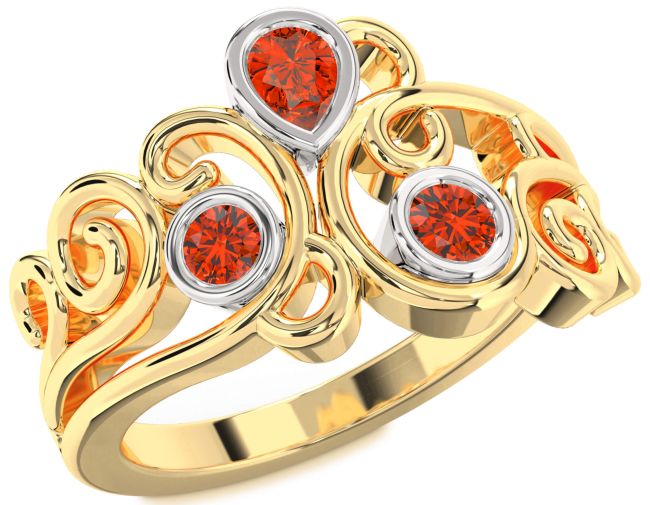 Fire Opal Gold Silver Pear Three Stone Ring
