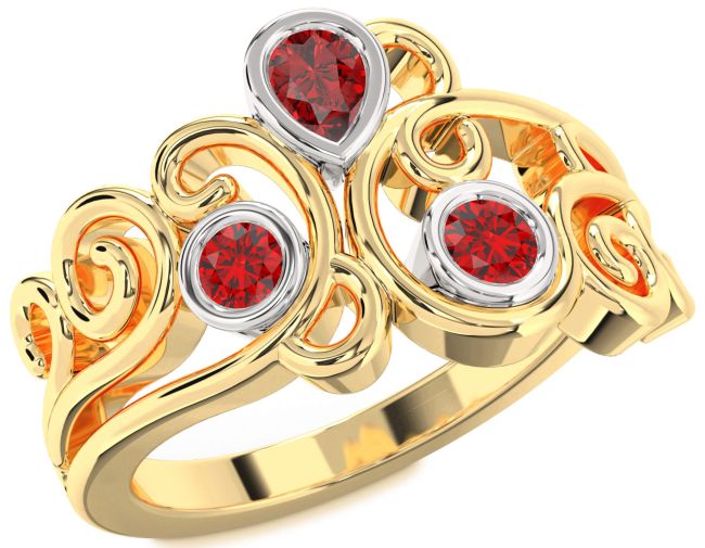 Ruby Gold Silver Pear Three Stone Birthstone Ring